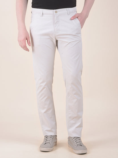 Men's Cream Self Design Smart Fit Casual Trouser