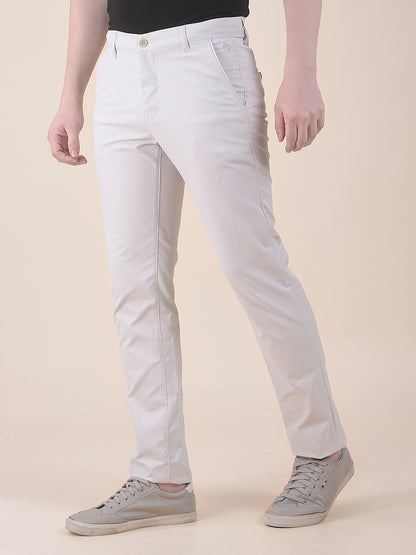 Men's Cream Self Design Smart Fit Casual Trouser