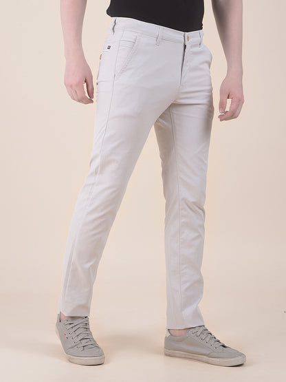 Men's Cream Self Design Smart Fit Casual Trouser