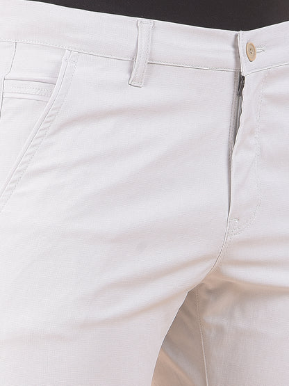 Men's Cream Self Design Smart Fit Casual Trouser