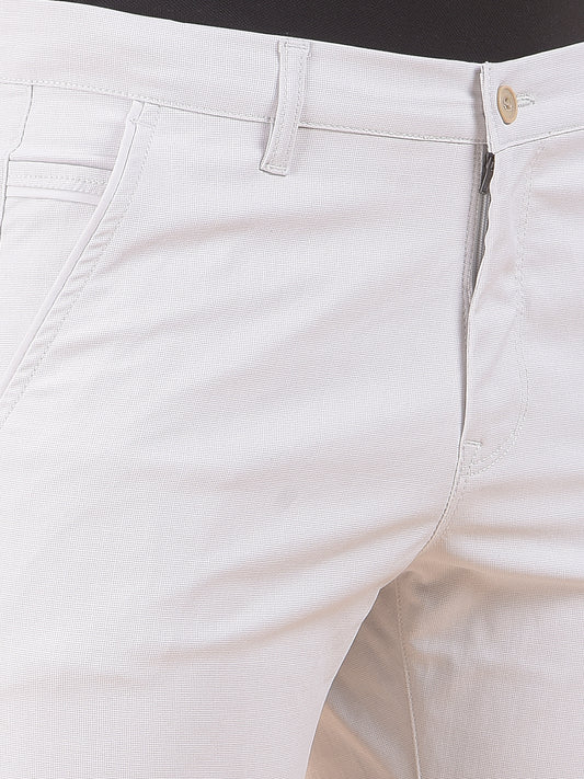 Men's Cream Self Design Smart Fit Casual Trouser