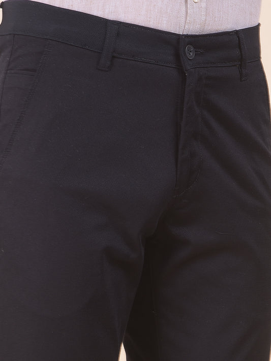 Men's Black Self Design Smart Fit Casual Trouser