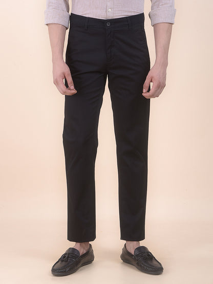 Men's Black Self Design Smart Fit Casual Trouser