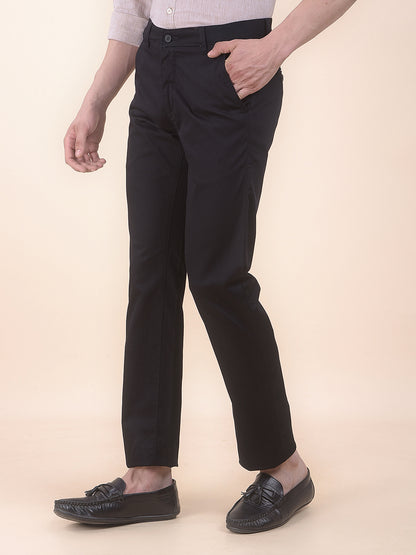 Men's Black Self Design Smart Fit Casual Trouser
