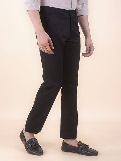 Men's Black Self Design Smart Fit Casual Trouser