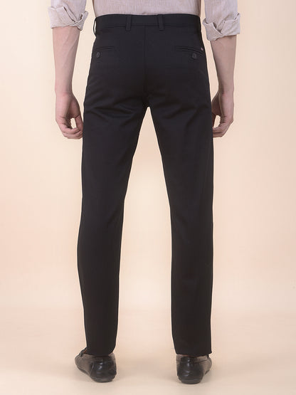 Men's Black Self Design Smart Fit Casual Trouser