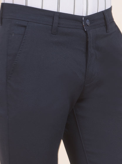 Men's Navy Self Design Smart Fit Casual Trouser
