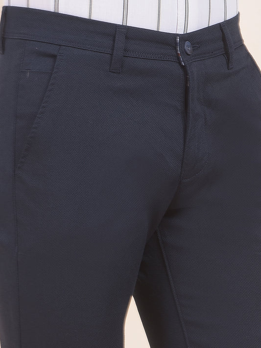 Men's Navy Self Design Smart Fit Casual Trouser