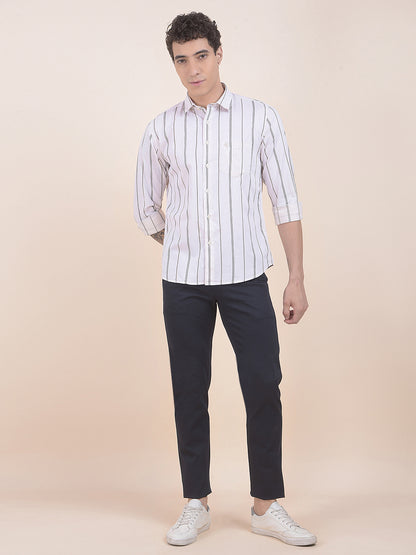 Men's Navy Self Design Smart Fit Casual Trouser