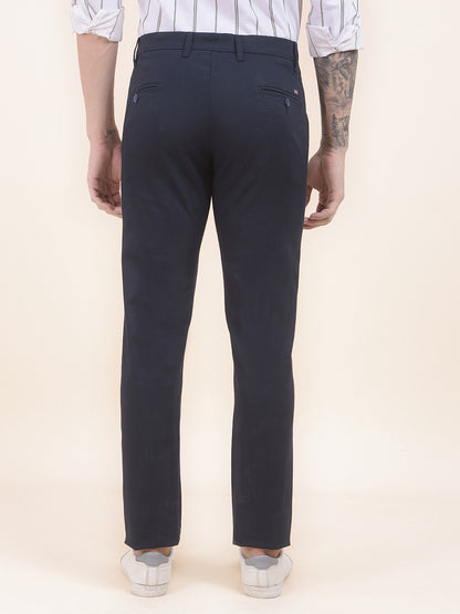 Men's Navy Self Design Smart Fit Casual Trouser
