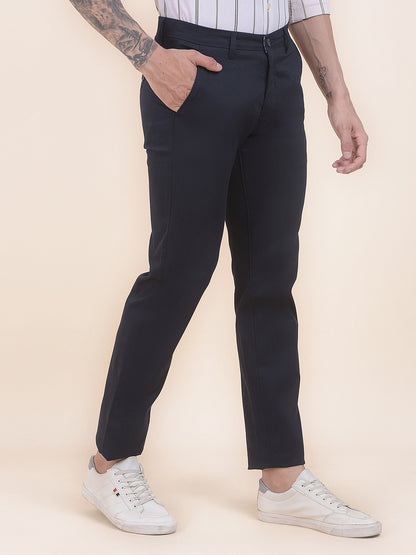 Men's Navy Self Design Smart Fit Casual Trouser