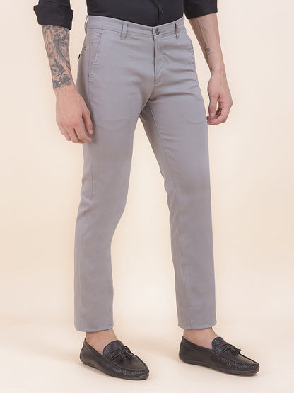 Men's Grey Self Design Smart Fit Casual Trouser