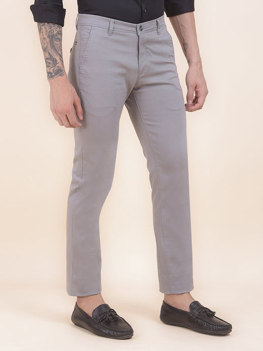 Men's Grey Self Design Smart Fit Casual Trouser