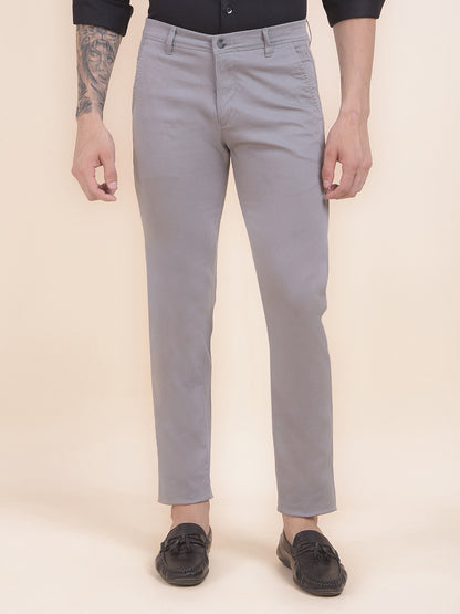 Men's Grey Self Design Smart Fit Casual Trouser