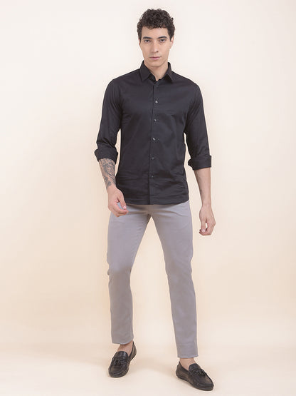 Men's Grey Self Design Smart Fit Casual Trouser