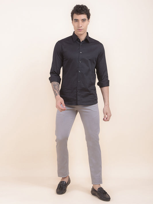 Men's Grey Self Design Smart Fit Casual Trouser