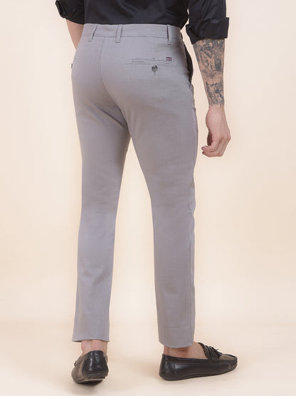 Men's Grey Self Design Smart Fit Casual Trouser