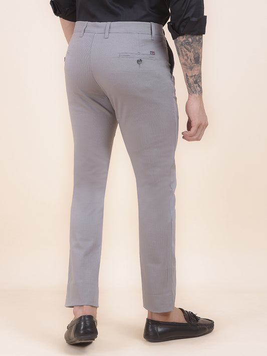 Men's Grey Self Design Smart Fit Casual Trouser