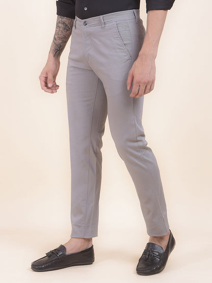 Men's Grey Self Design Smart Fit Casual Trouser