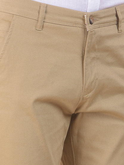 Men's Khaki Self Design Smart Fit Casual Trouser