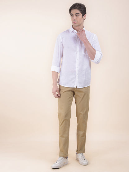 Men's Khaki Self Design Smart Fit Casual Trouser