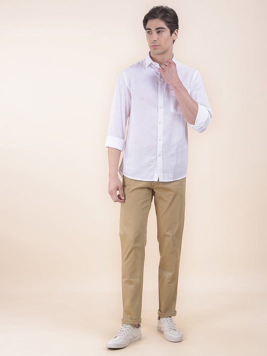 Men's Khaki Self Design Smart Fit Casual Trouser