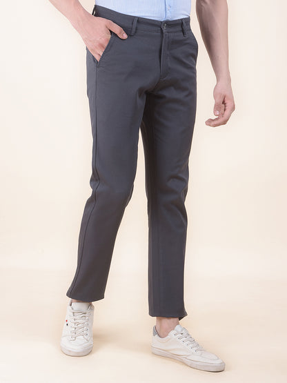 Men's Dark Grey Solid Smart Fit Casual Trouser