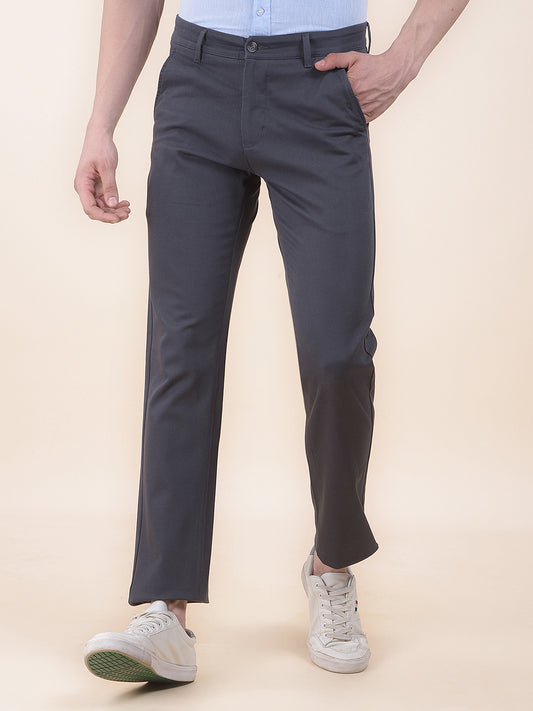 Men's Dark Grey Solid Smart Fit Casual Trouser