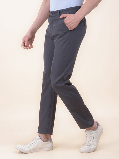 Men's Dark Grey Solid Smart Fit Casual Trouser