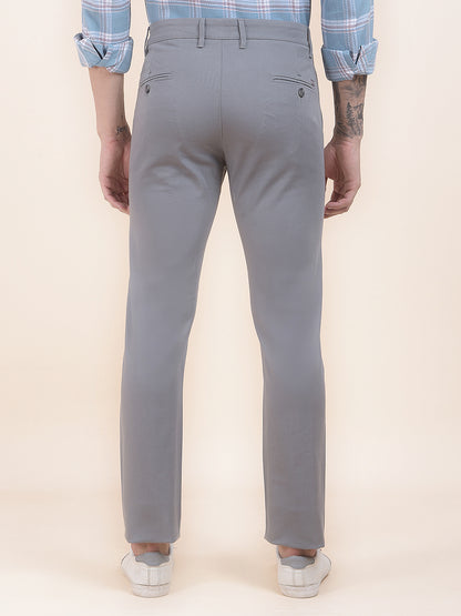Men's Grey Solid Smart Fit Casual Trouser
