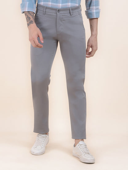 Men's Grey Solid Smart Fit Casual Trouser