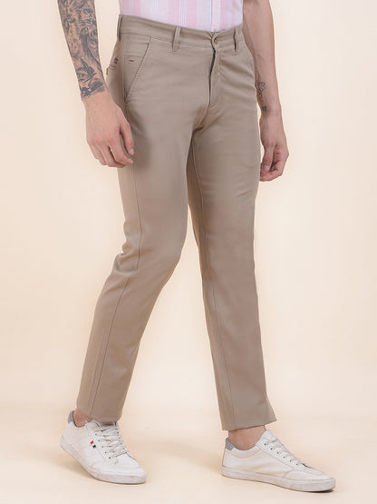 Men's Khaki Solid Smart Fit Casual Trouser