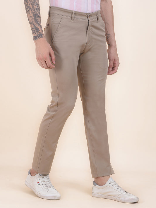 Men's Khaki Solid Smart Fit Casual Trouser