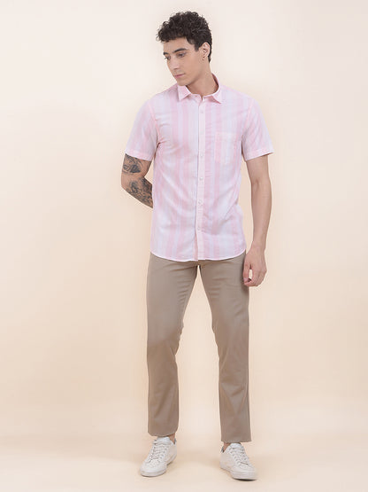 Men's Khaki Solid Smart Fit Casual Trouser
