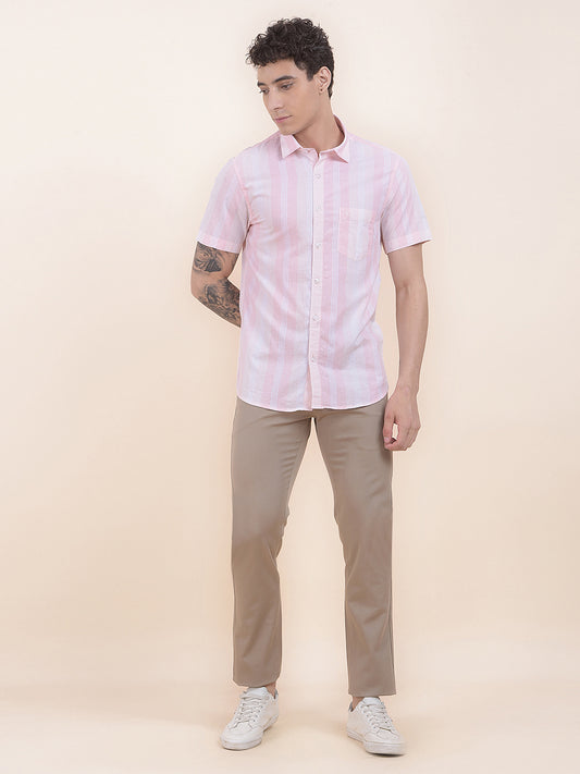Men's Khaki Solid Smart Fit Casual Trouser