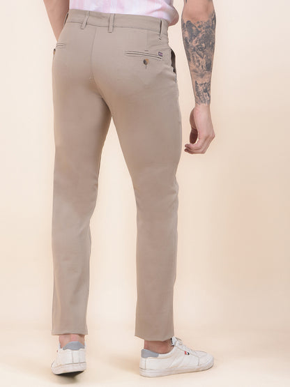 Men's Khaki Solid Smart Fit Casual Trouser