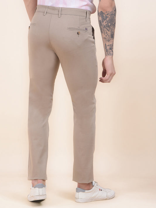Men's Khaki Solid Smart Fit Casual Trouser