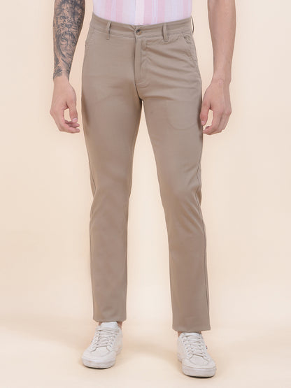 Men's Khaki Solid Smart Fit Casual Trouser