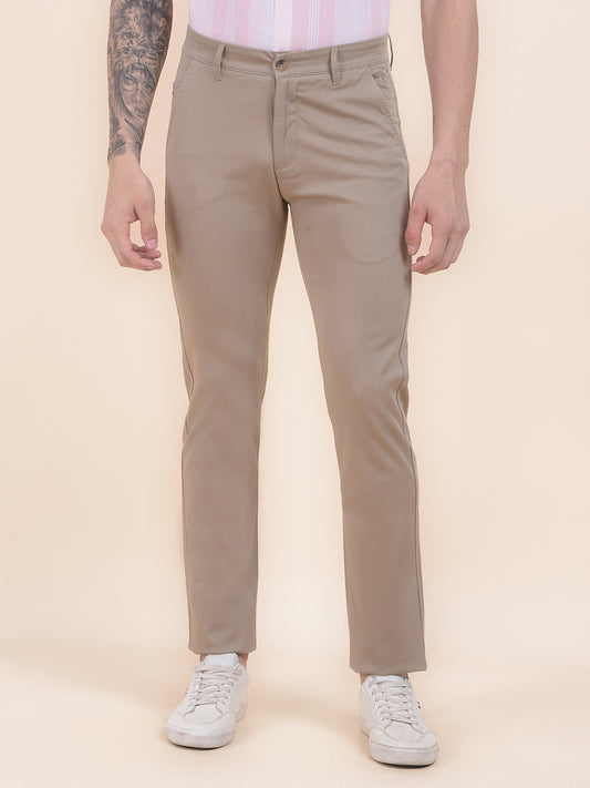 Men's Khaki Solid Smart Fit Casual Trouser