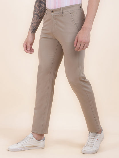 Men's Khaki Solid Smart Fit Casual Trouser