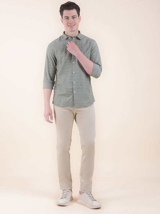 Men's Beige Smart Fit Printed Casual Trouser