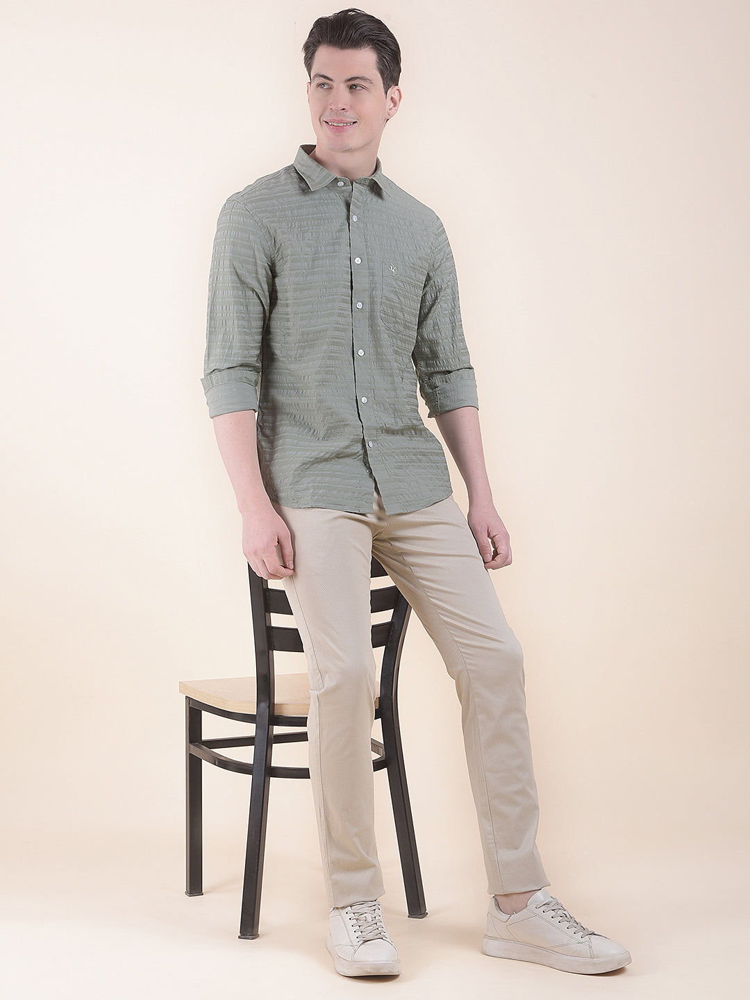  Beige Smart Fit Printed Casual Trouser