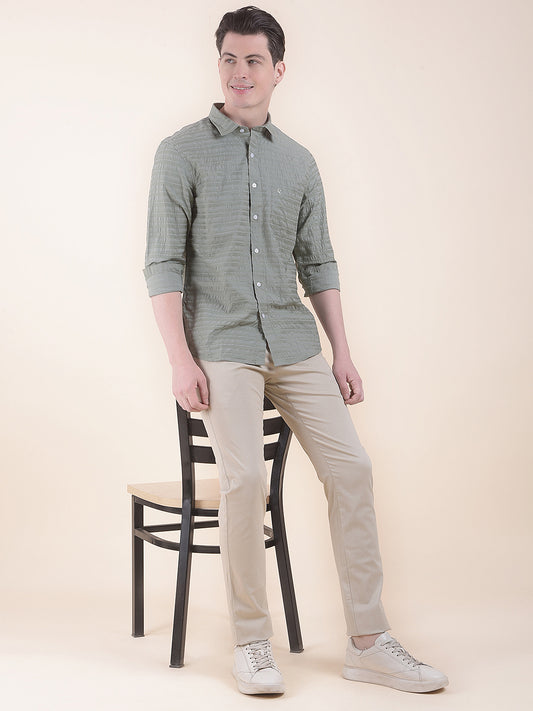  Beige Smart Fit Printed Casual Trouser