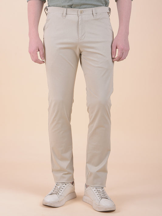 Men's Beige Smart Fit Printed Casual Trouser