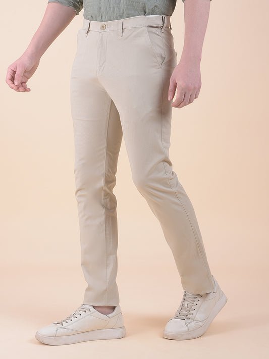 Men's Beige Smart Fit Printed Casual Trouser