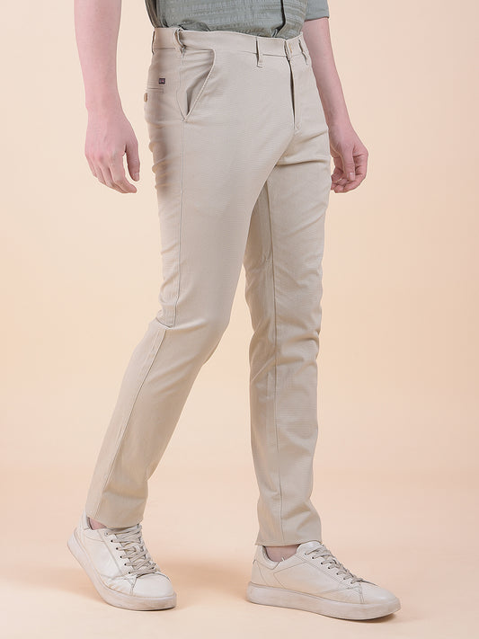 Men's Beige Smart Fit Printed Casual Trouser