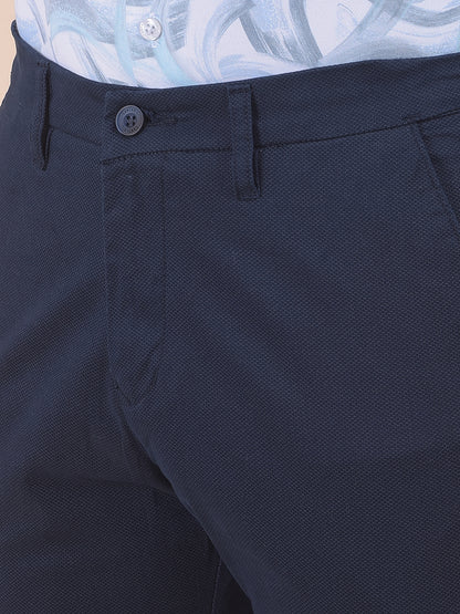Men's Navy Smart Fit Printed Casual Trouser