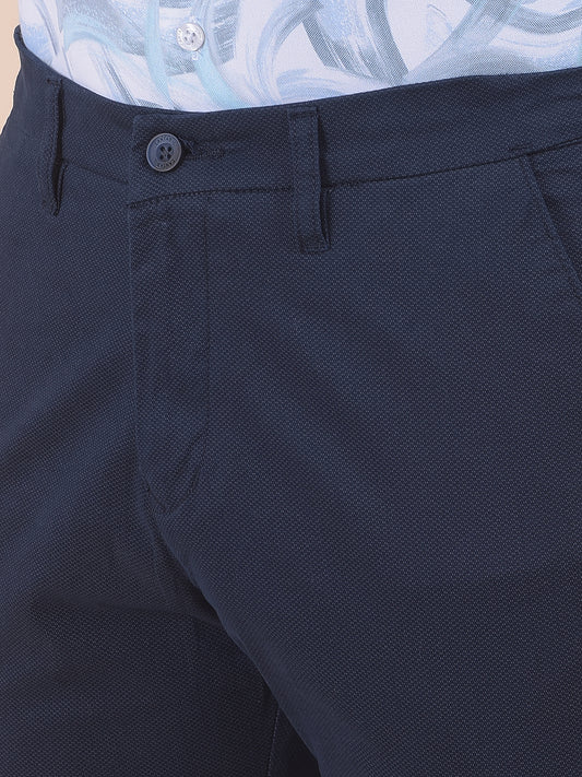 Men's Navy Smart Fit Printed Casual Trouser