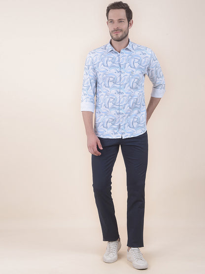 Men's Navy Smart Fit Printed Casual Trouser