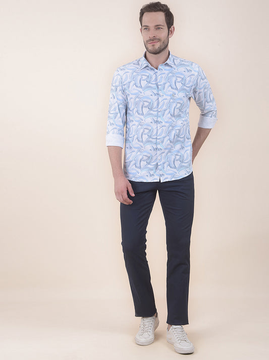 Men's Navy Smart Fit Printed Casual Trouser